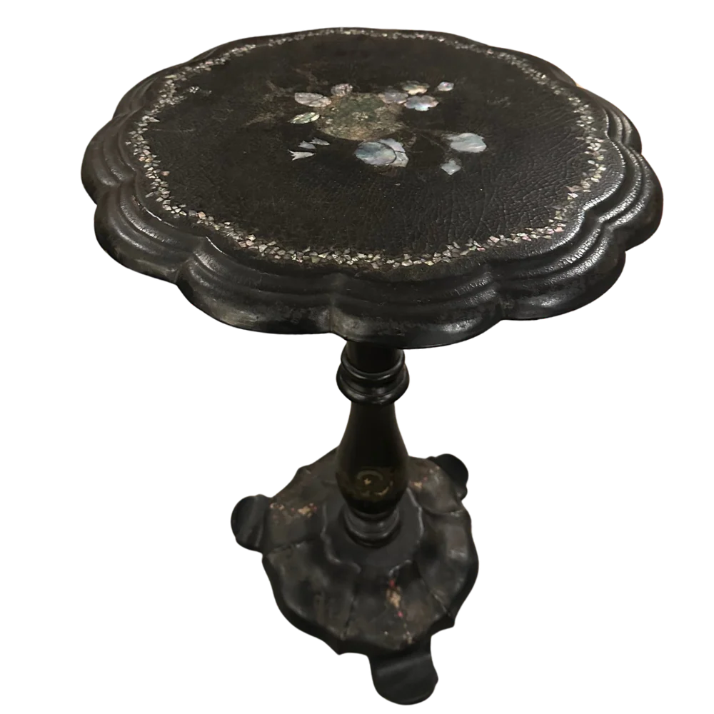 19th-century Decorative Table with Inlaid Papier-Mâché Shell