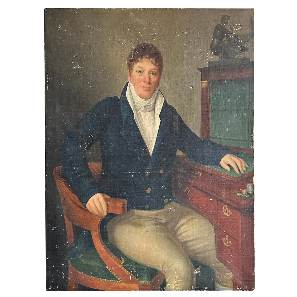 19th Century French Portrait Painting on Linen Canvas