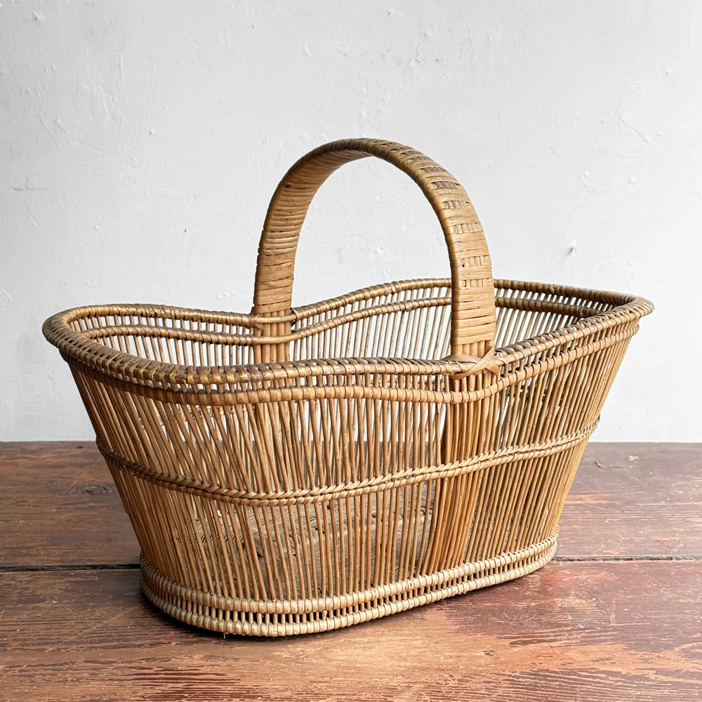 19th-century French Wicker Gathering Basket