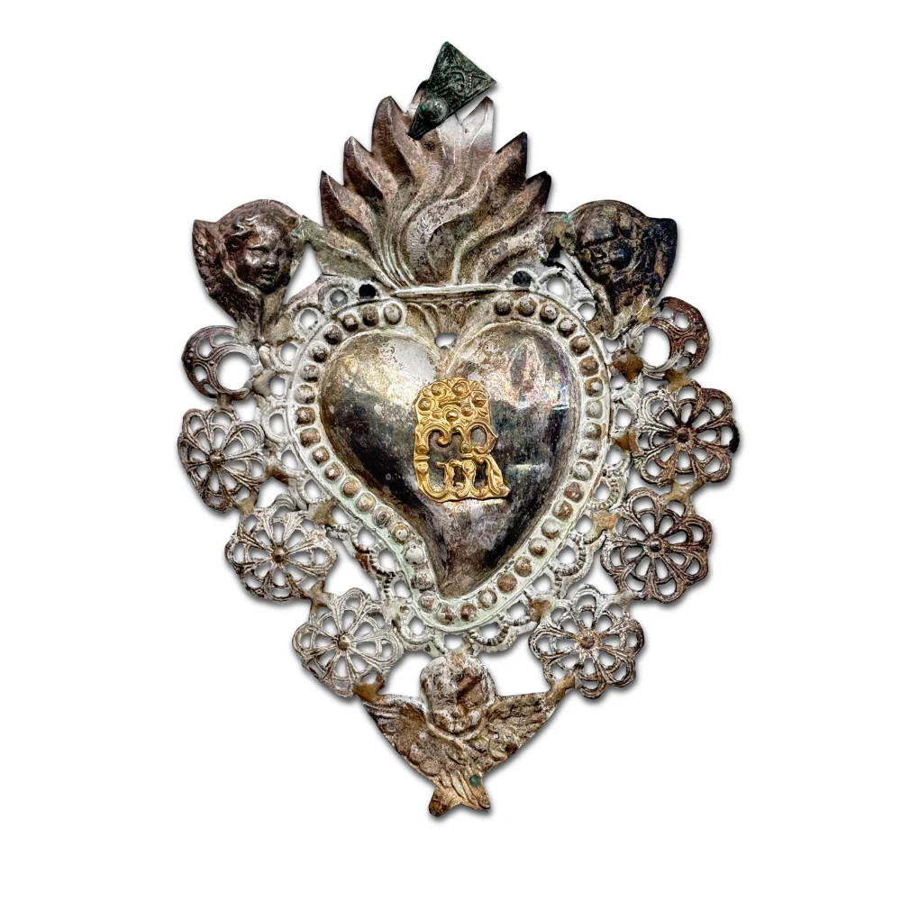 19th-century Italian Ex-Voto Sacred Silver Heart (No. 104)