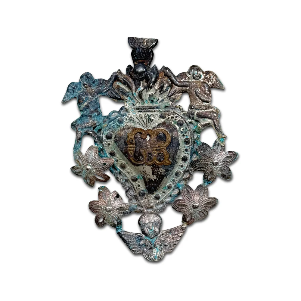 19th-century Italian Ex-Voto Sacred Silver Heart (No. 107)