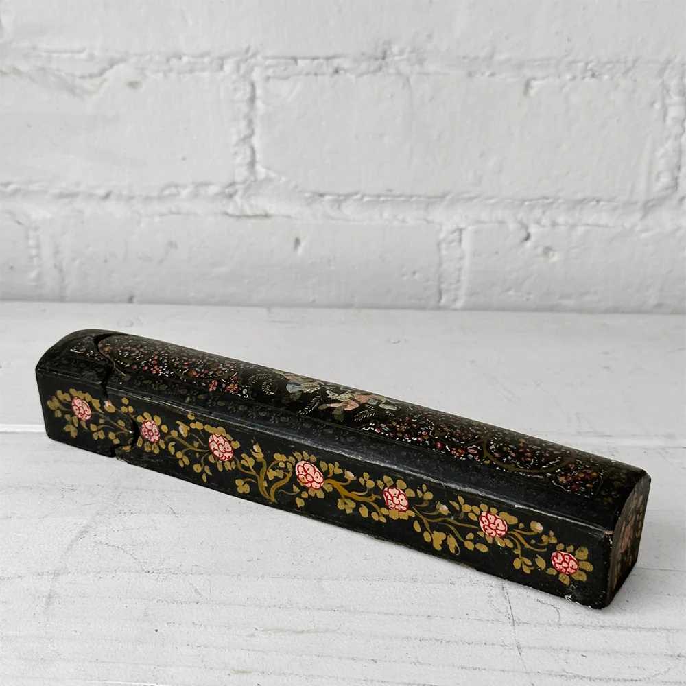 19th-century Persian Lacquered Qalamdan Pen Box with Horse Motif