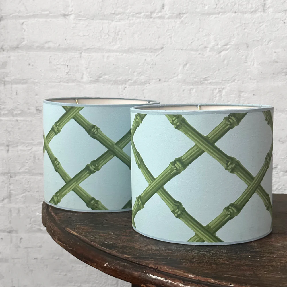 7" H Antique French Paper Custom Drum Lampshade Pair #A15