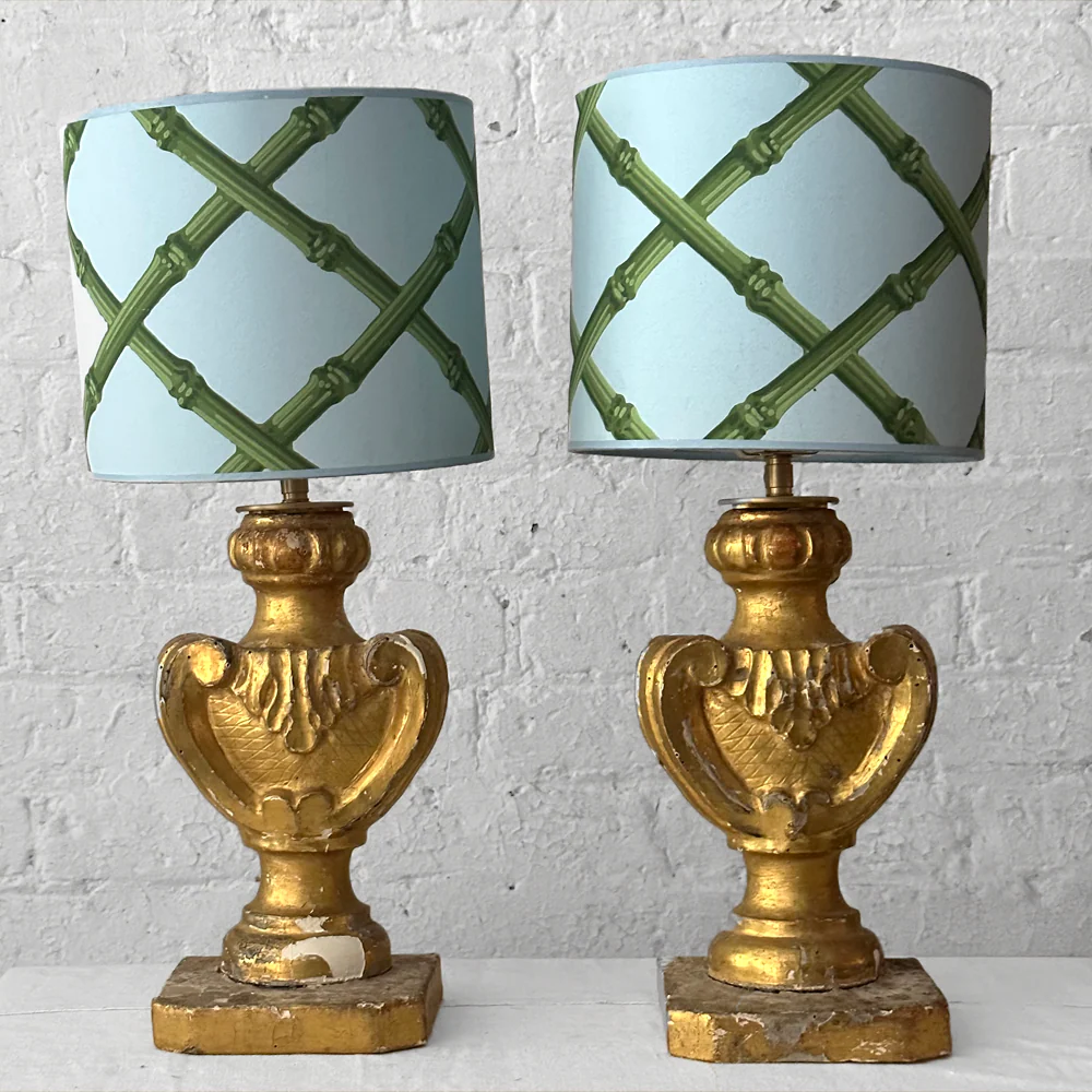 7" H Antique French Paper Custom Drum Lampshade Pair #A15 - Image 2