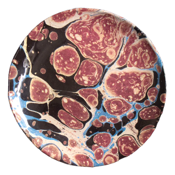 Black Blue & Red Marble Dessert Plate