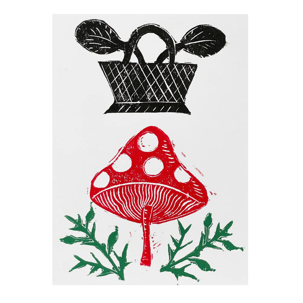 Block Printed Dotty Mushroom Folded Card