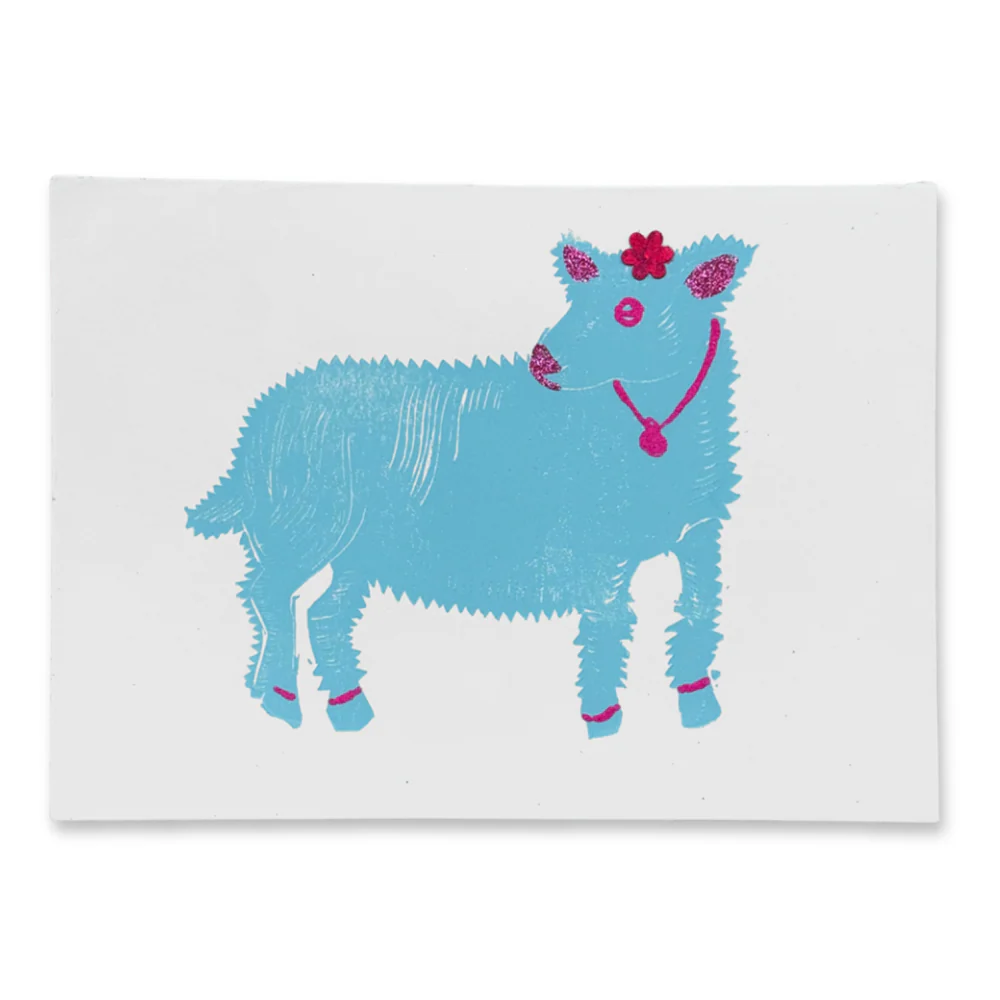 Block Printed Lambie Olga Folded Card