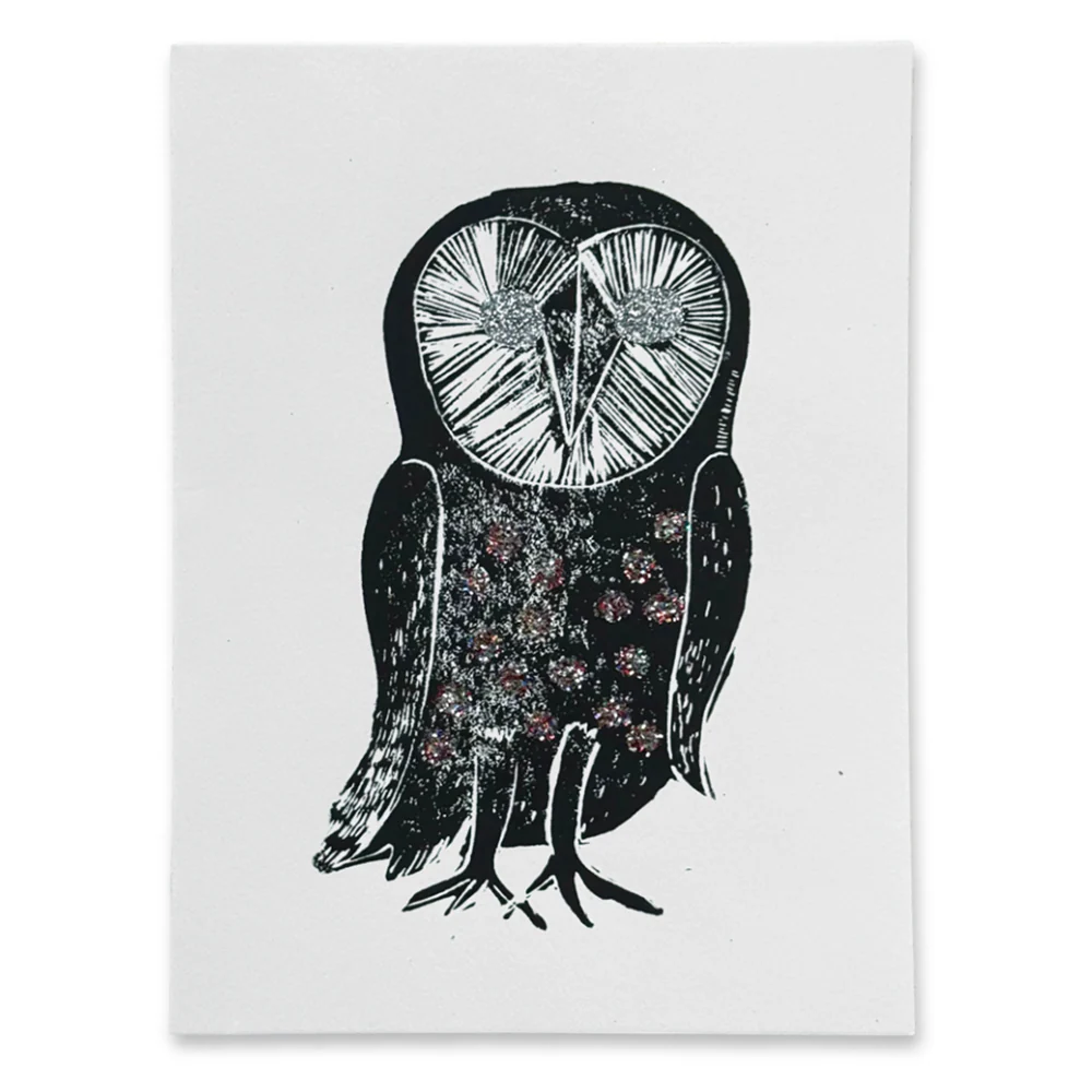 Block Printed Owl Folded Card