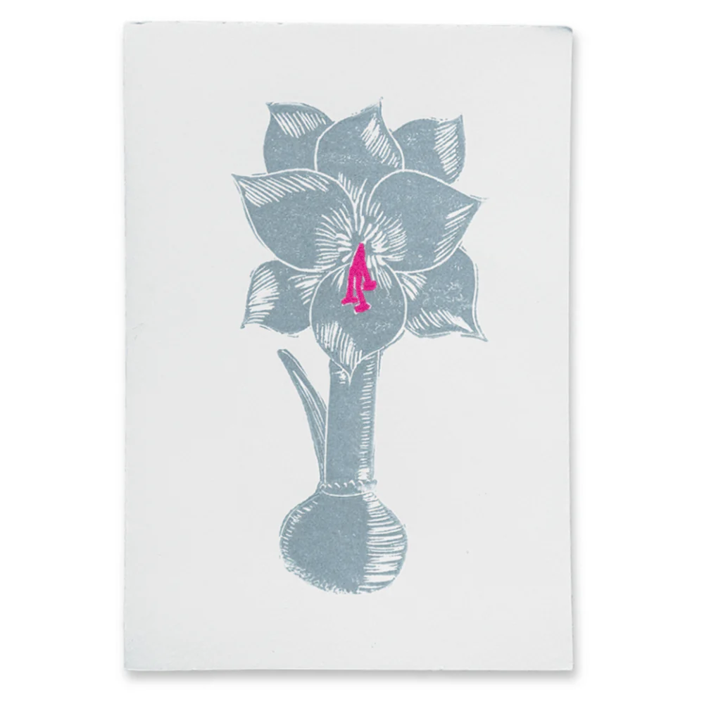 Block Printed Silver Amaryllis Folded Card
