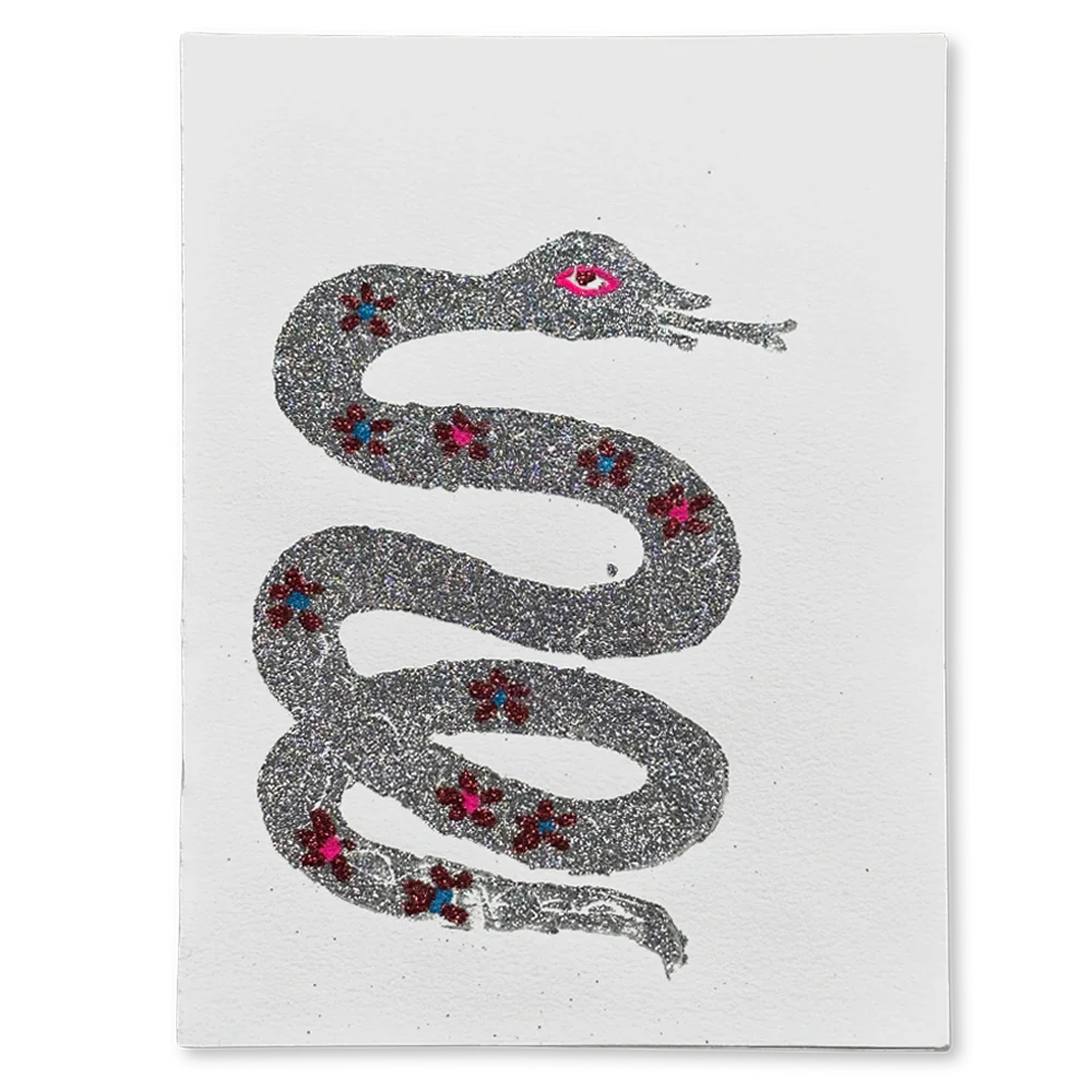Block Printed Snake Folded Card