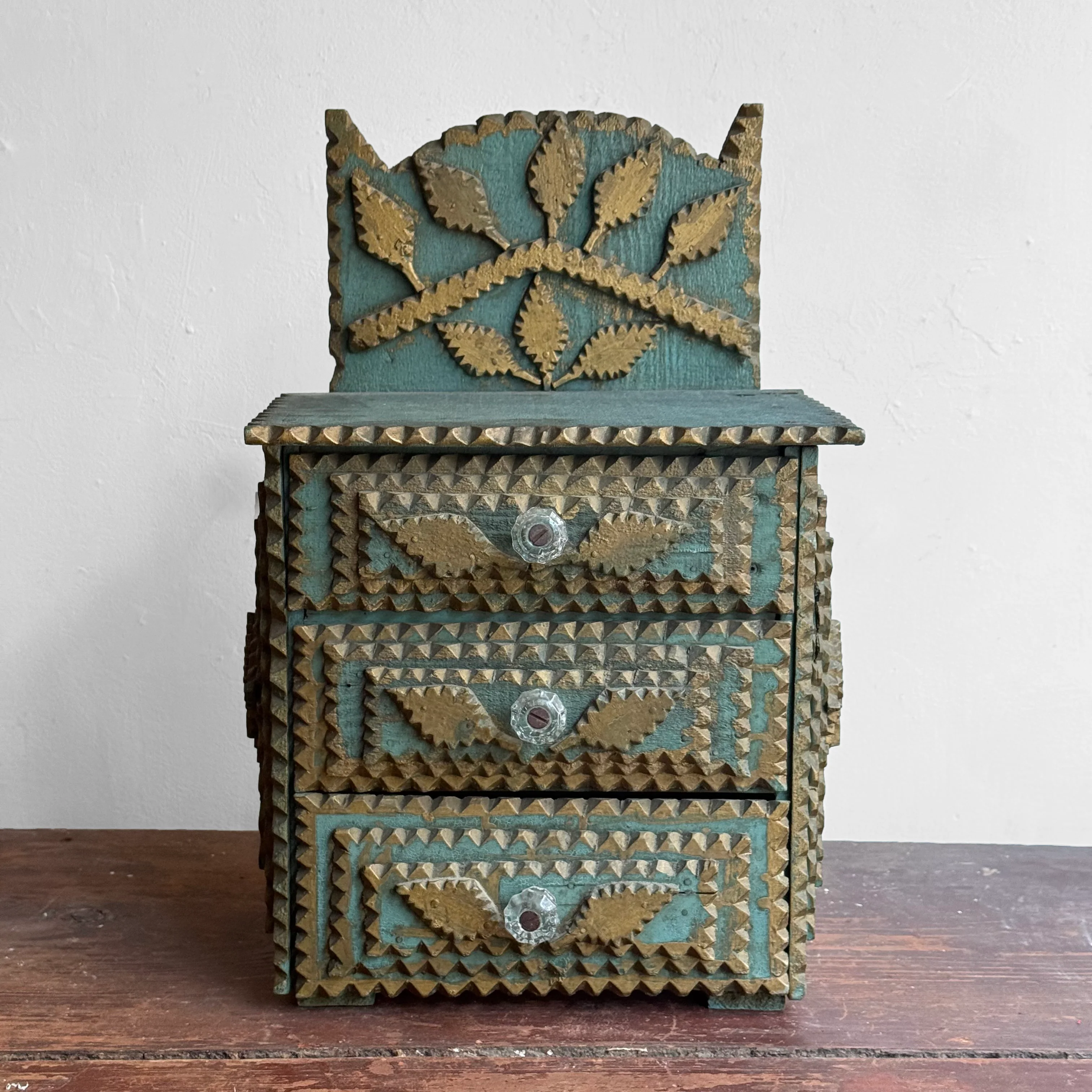 Early 20th-century Blue Painted Tramp Art Chest