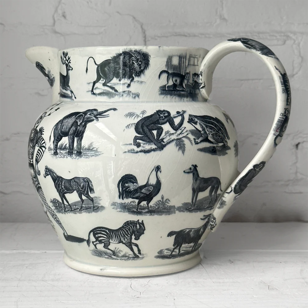 Elsmore & Forster Ironstone Transfer Printed Animals Pearlware Pitcher