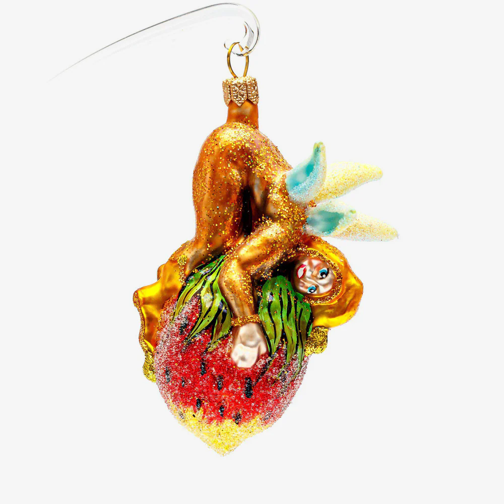 Gold Elf on Strawberry Ornament