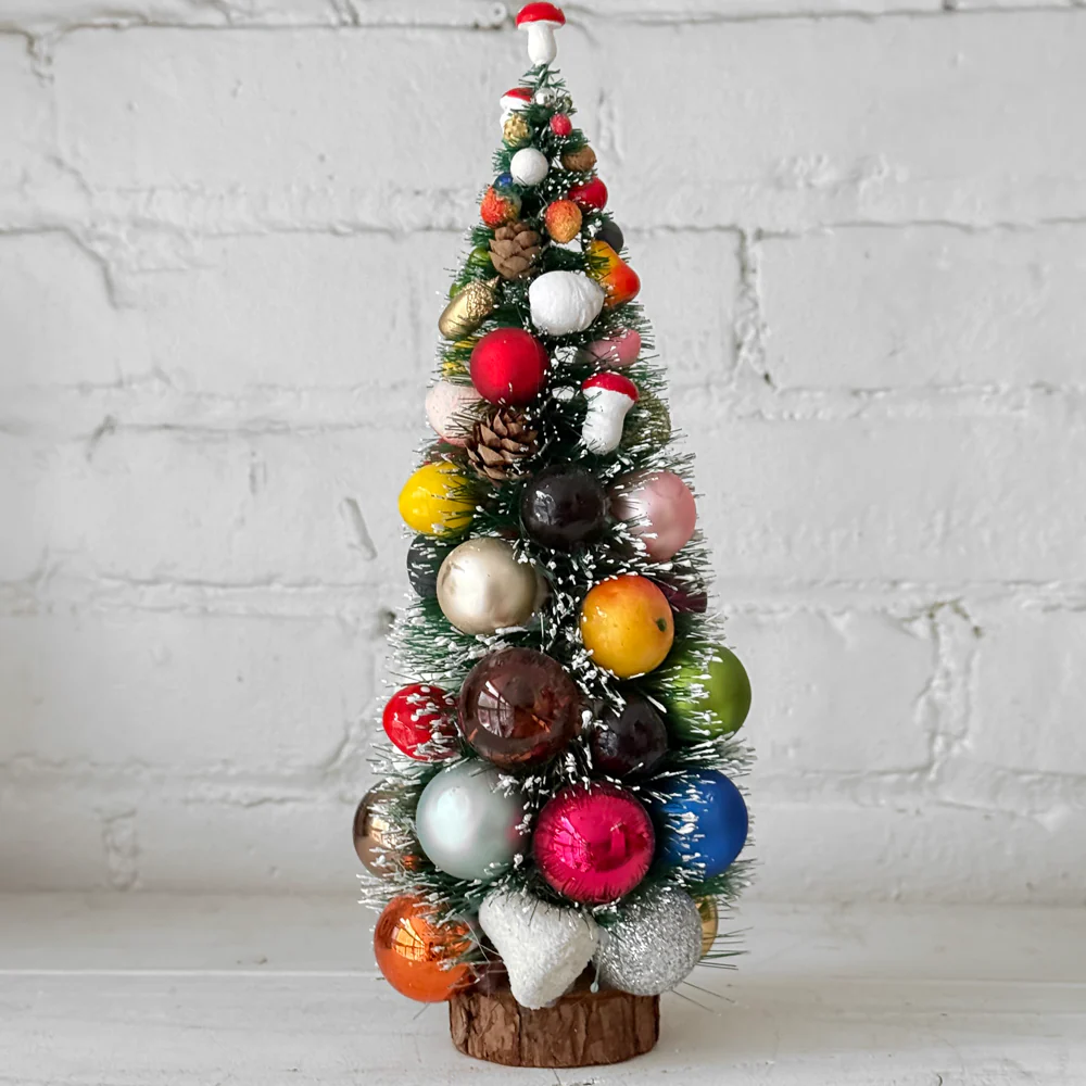 Large Green Nostalgic Decorated Brush Tree