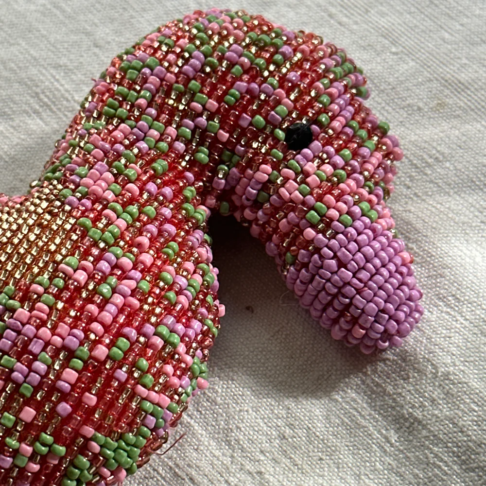 Oceanic Silk Velvet Beaded Seahorse  in Pink #1 - Image 2