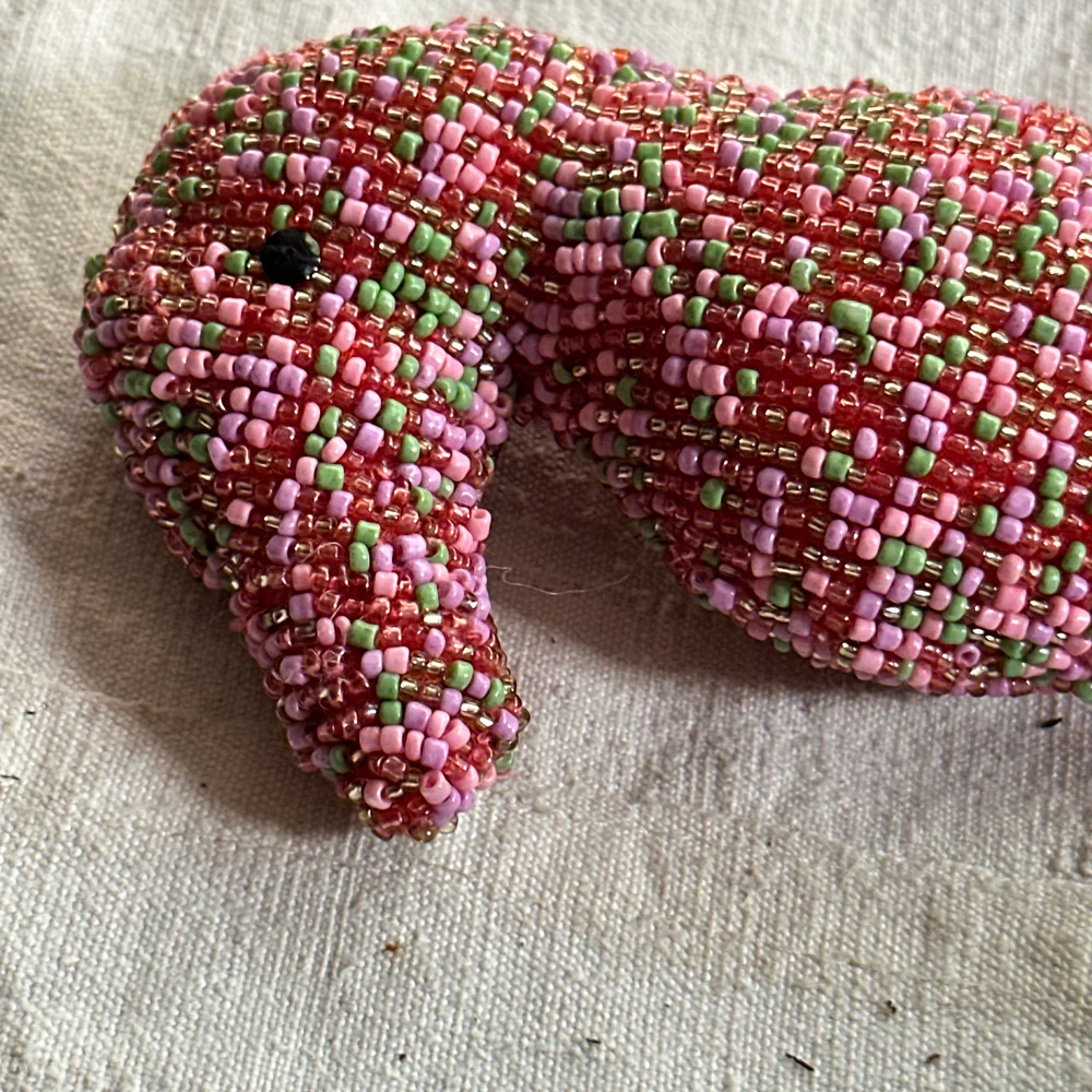 Oceanic Silk Velvet Beaded Seahorse  in Pink #1 - Image 4