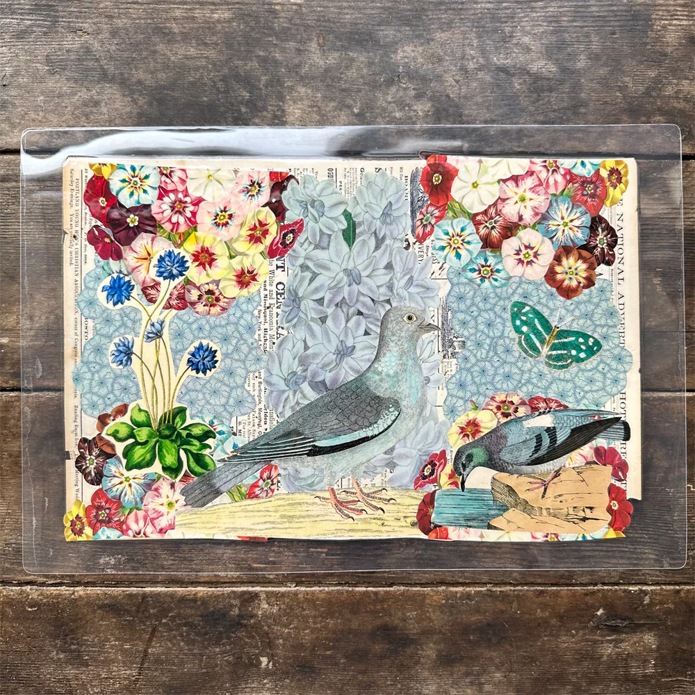 One of a Kind Collaged Birds & Flowers Mat (2-14)