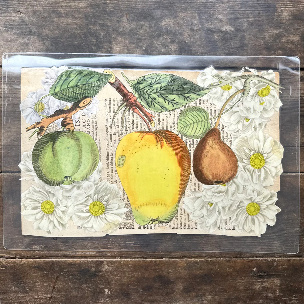 One of a Kind Collaged Pear Mat (2-09)