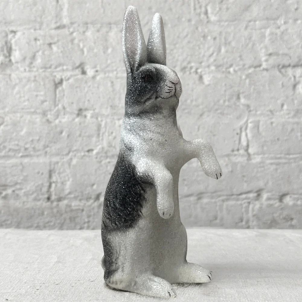 Papier-Mâché Black & White Upright Beaded Bunny
