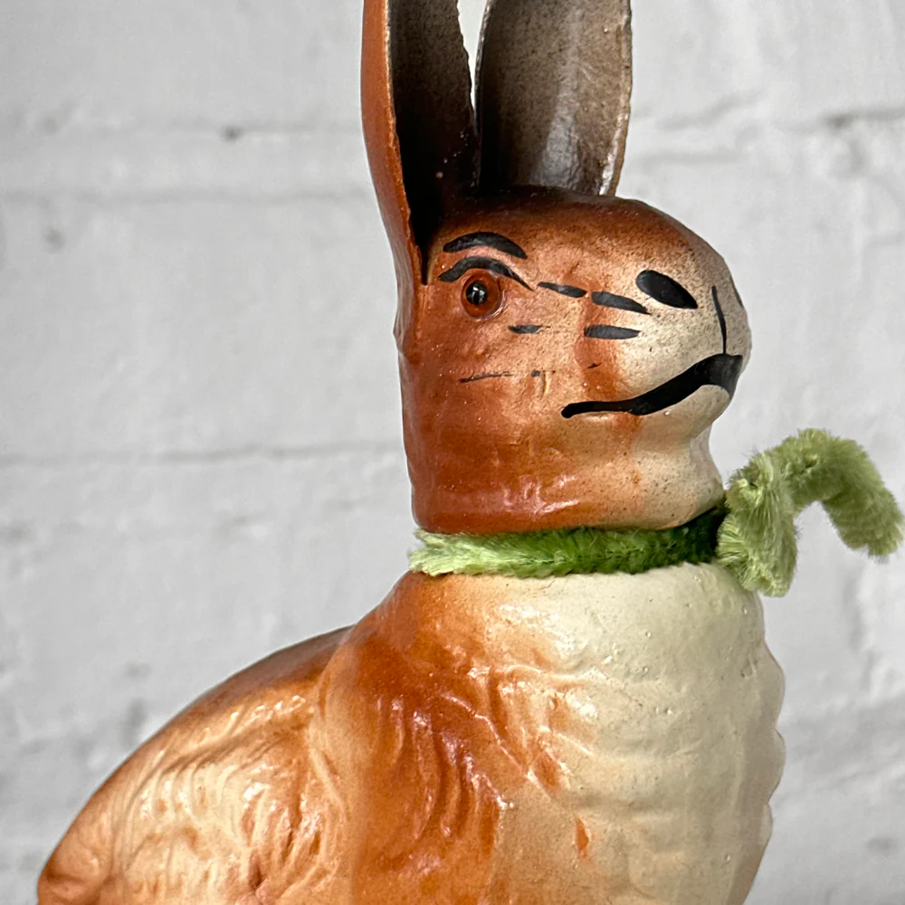 Papier-Mâché Sitting Rabbit with Green Neck Tie - Image 2