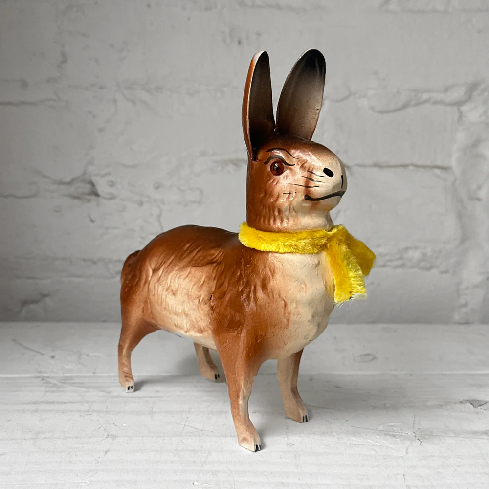 Papier-Mâché Standing Rabbit with Yellow Neck Tie