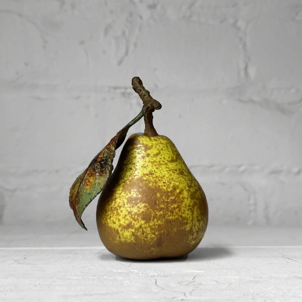 Porcelain Comice Windfall Pear with Leaf