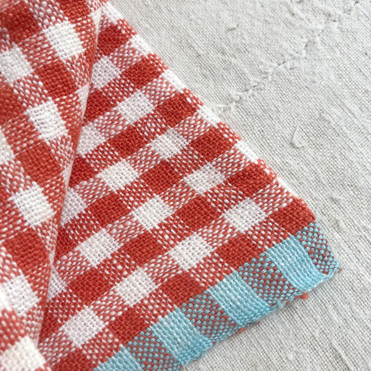 Set of 4 Gingham Napkins in Orange & Aqua - Image 2