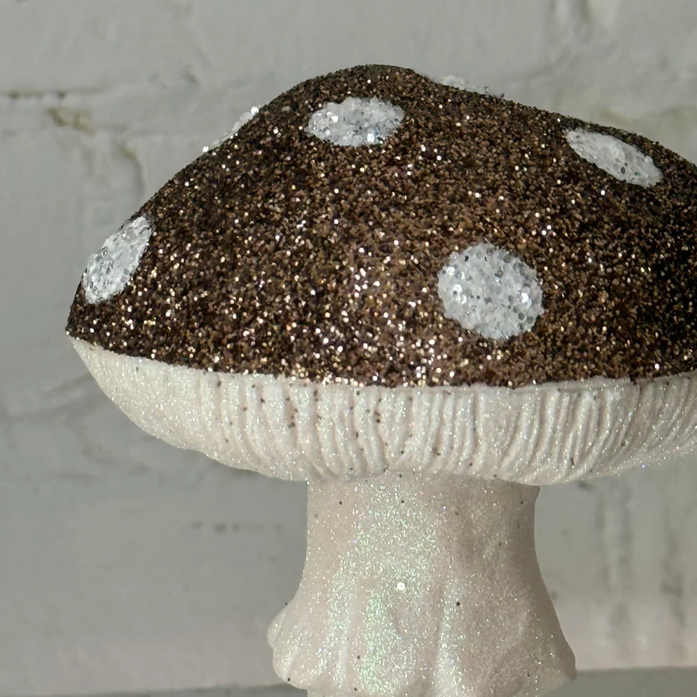 Single Glitter Mushroom in Brown with White Dots - Image 2