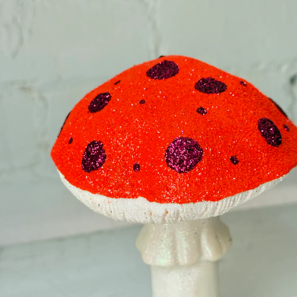 Single Glitter Mushroom in Orange with Red Dots - Image 2