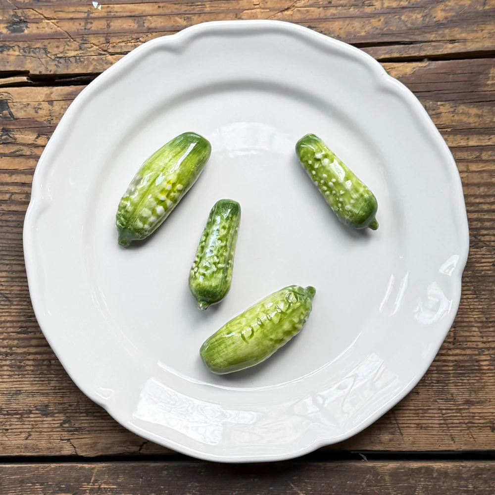 Trompe L'oeil Cornichons Plate with Waved Rim