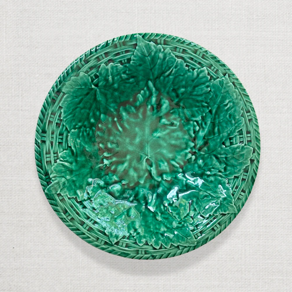 Vintage Majolica Leaf Pedestal Compote (M13)