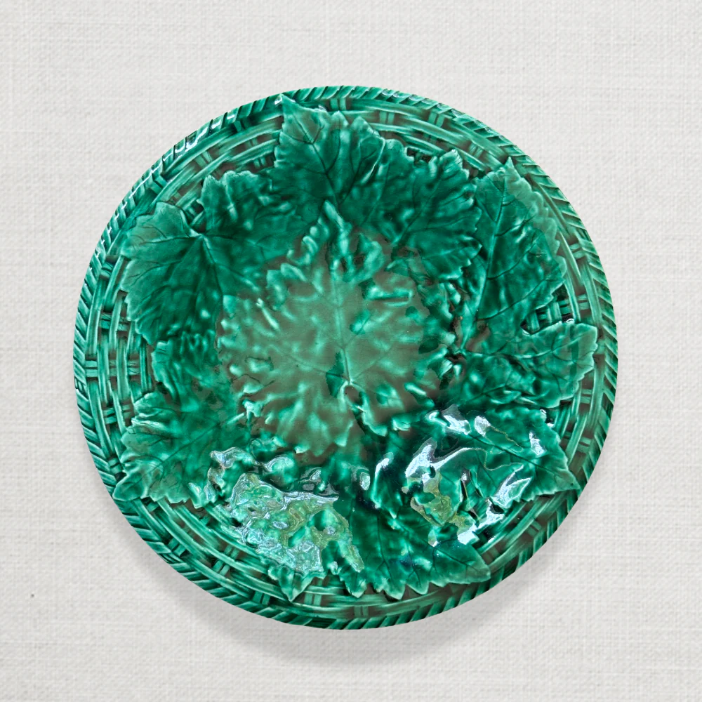 Vintage Majolica Leaf Pedestal Compote (M14)